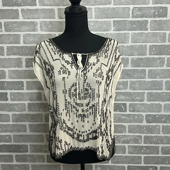 Gryphon New York Hand Beaded Silk Blouse Boho Embellished Top Women’s Small - Picture 2 of 12